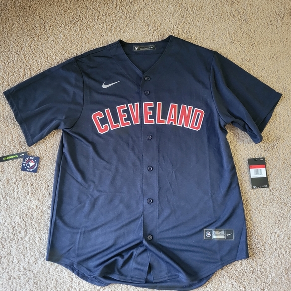 NWT NIKE Authentic MLB Cleveland Guardians Baseball Alternate Navy Jersey Mens L - Picture 1 of 8
